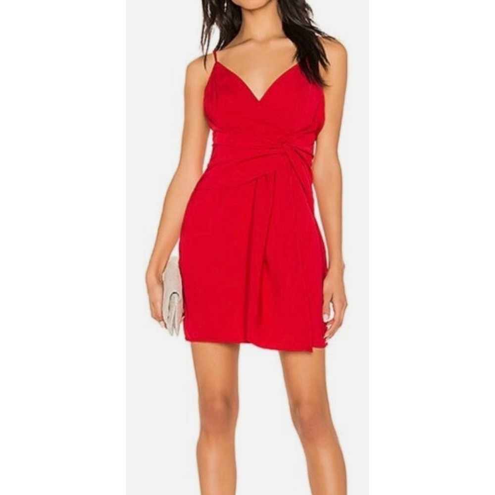 About Us Red Ruched V Neck Spaghetti Strap Mini Dress XS Romantic‎